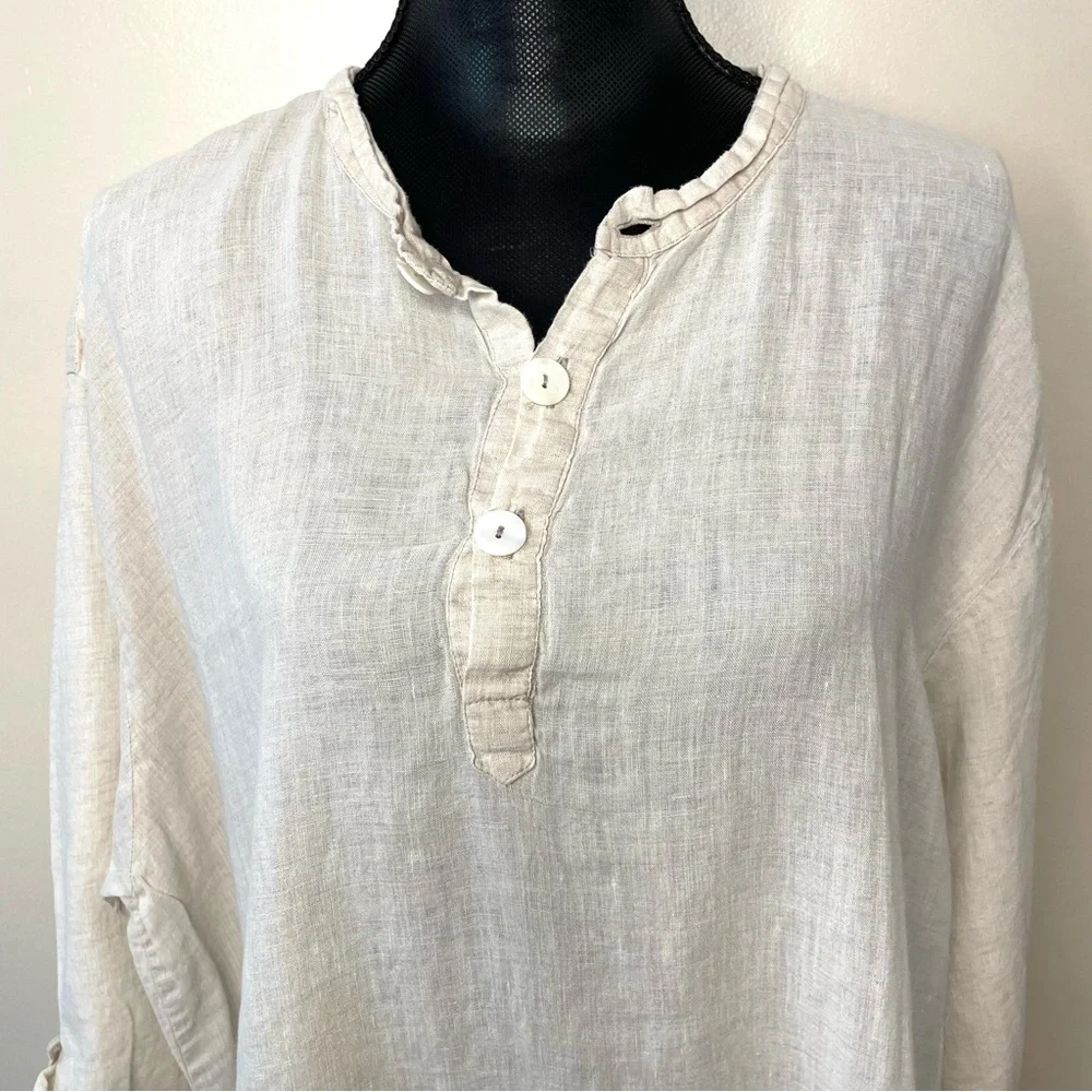 Flax Dress Linen Shirt Long Tunic Lagenlook Minimalist Beige Size Small - Picture 6 of 9